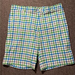 Nike Golf Dri Fit Shorts Mens 38 green blue checkered plaid performance 10” Nice